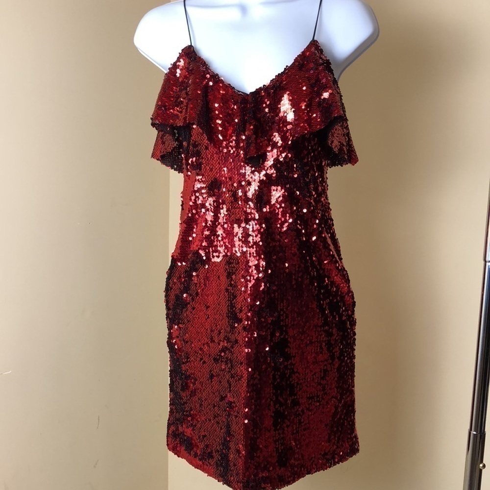 ZARA SEQUIN MINI DRESS RED SIZE XS - Picture 4 of 7